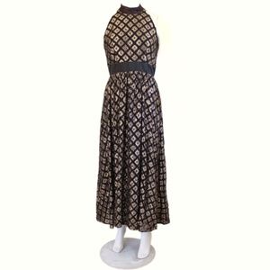 1960s Vintage Gold Lurex Jacquard Silk Maxi Dress